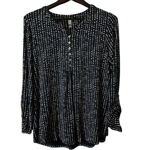 Denver Hayes Black & White 3/4 Sleeve Floral Viscose Buttoned Tunic Sz Large